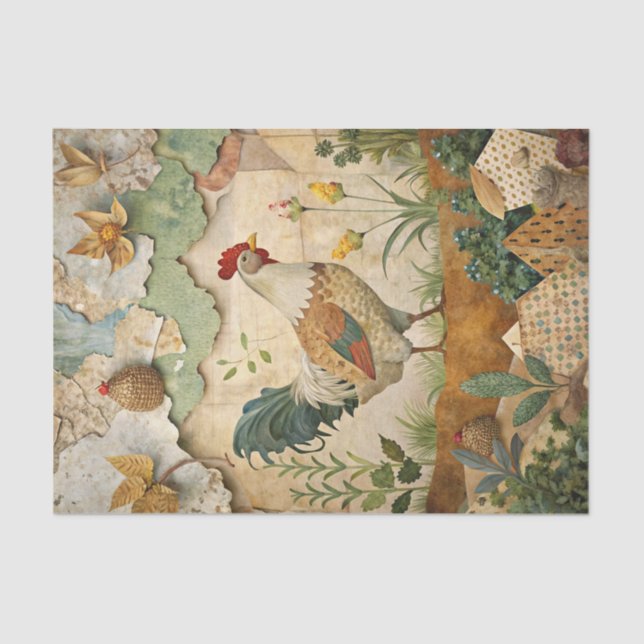 Rustic Country Collage with Chicken Crafting  Tissue Paper (Front)