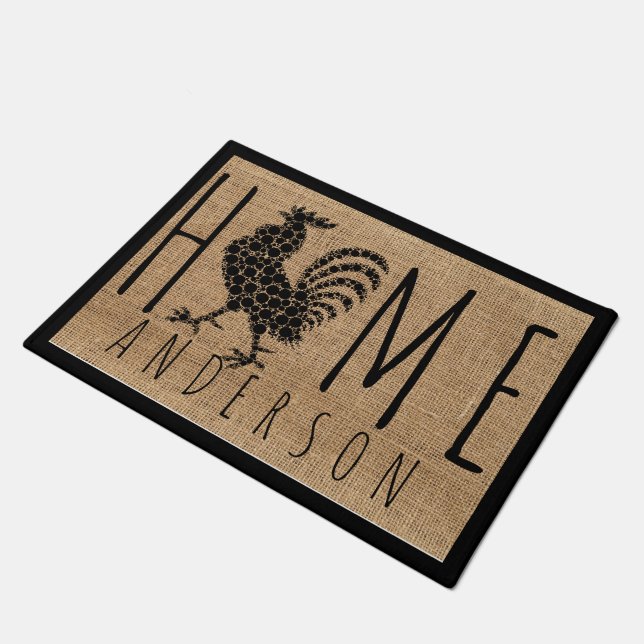 Rustic Country Cool Chick Faux Burlap Family Name  Doormat (Angled)