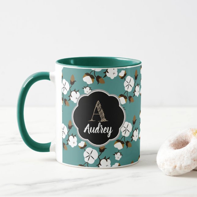 Rustic Country Cotton Flowers Mug (With Donut)