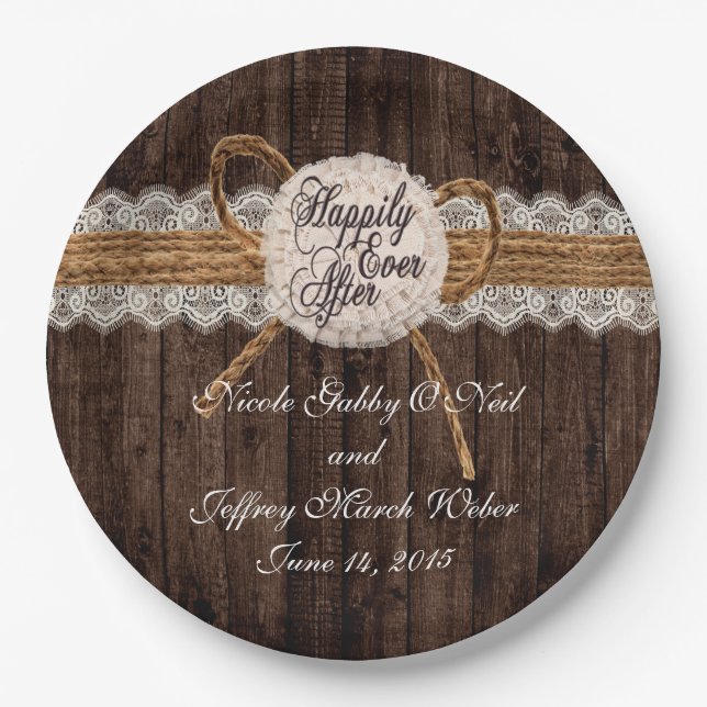 Rustic Country Couple Photo Wedding Dinner Paper Plate (Front)