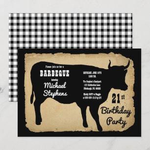 Rustic Country Cow 21st Birthday Party Barbeque Invitation