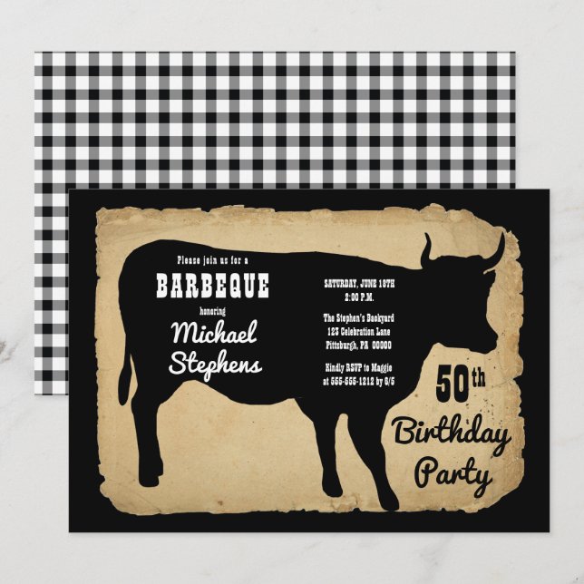 Rustic Country Cow 50th Birthday Party Barbeque Invitation (Front/Back)