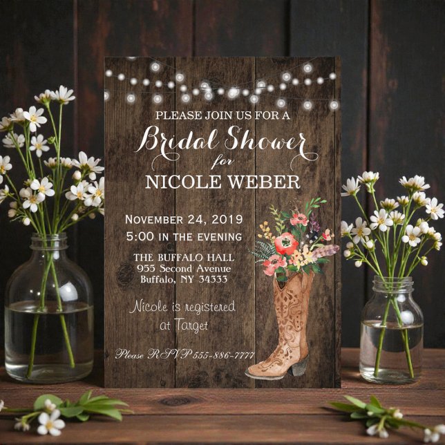Rustic Country Cowboy Boot Bridal Shower Invite (Creator Uploaded)