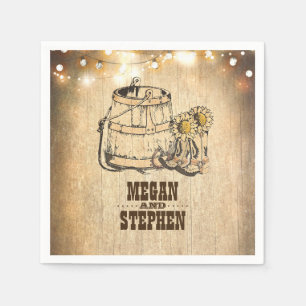 Rustic Country Cowboy Boots Barn Lights Wedding Napkin