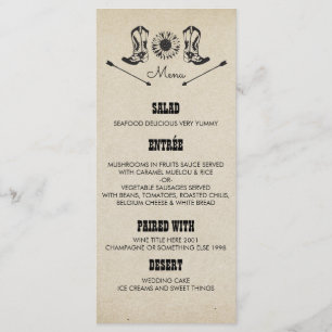 Rustic Country Cowboy Boots Wedding Menu Cards