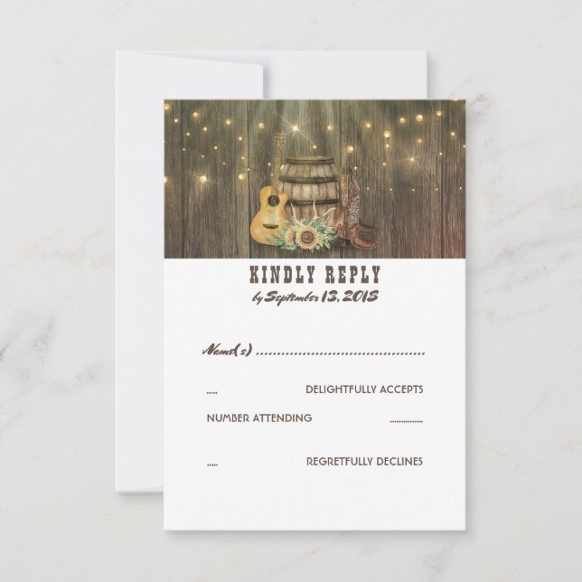 Rustic Country Cowboy Boots Wedding RSVP Card (Front)