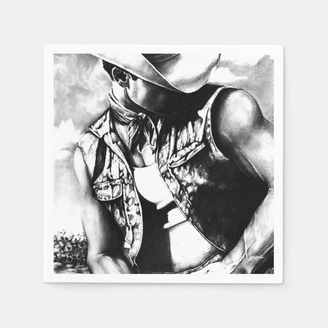 Rustic Country Cowboy Cool Charcoal Drawing     Napkin (Front)