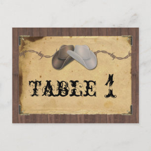 Rustic Country Cowboy Hats Barbed Table Number Postcard