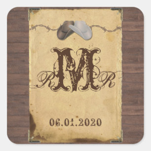 Rustic Country Cowboy Hats Monogram Sticker