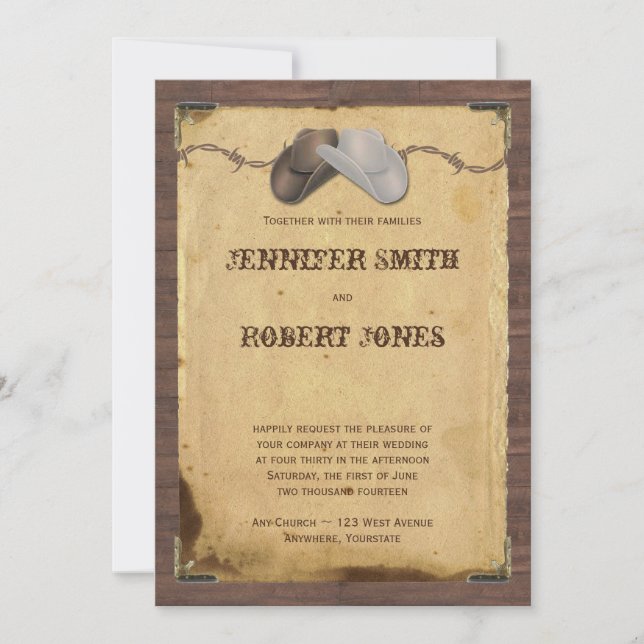 Rustic Country Cowboy Hats Wedding Invitation (Front)