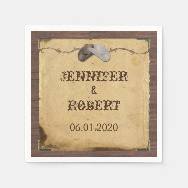 Rustic Country Cowboy Hats Wedding Napkin (Front)