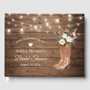 Rustic Country Cowgirl Boots Floral Bridal Shower Guest Book
