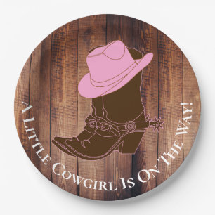 Rustic Country Cowgirl Boots & Hat Baby Shower Paper Plate