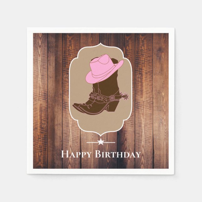 Rustic Country Cowgirl Boots & Hat | Personalised Napkin (Front)