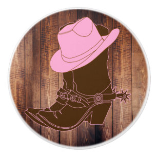 Rustic Country Cowgirl Boots & Pink Hat Ceramic Knob