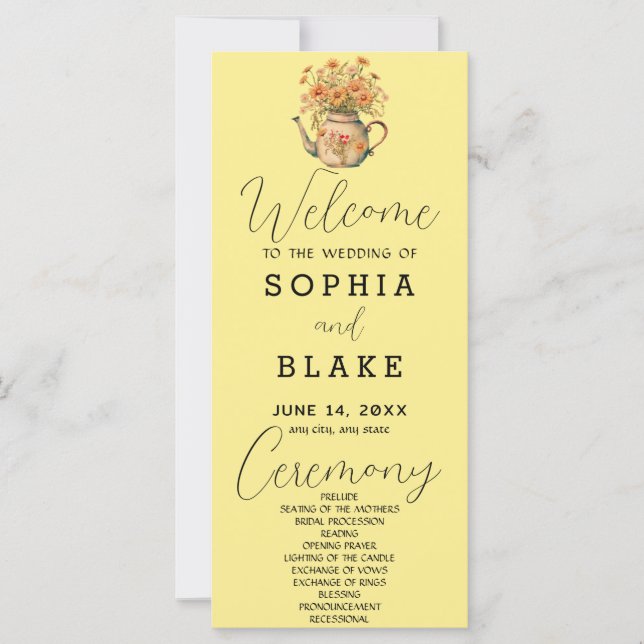 Rustic Country Daisies Baby Yellow Wedding Program (Front)
