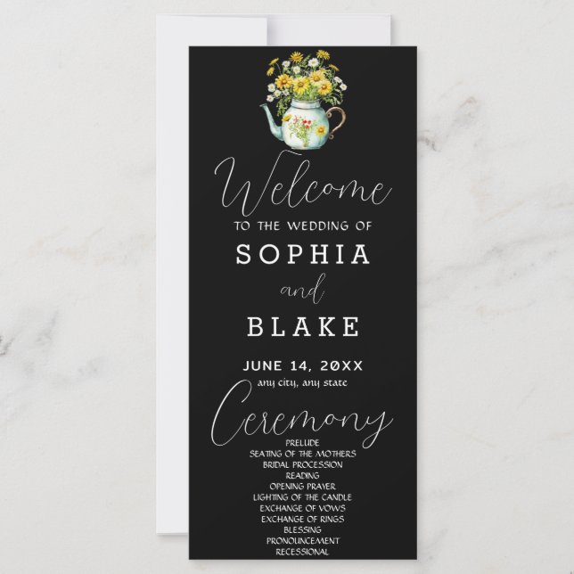 Rustic Country Daisies Black Wedding Program (Front)
