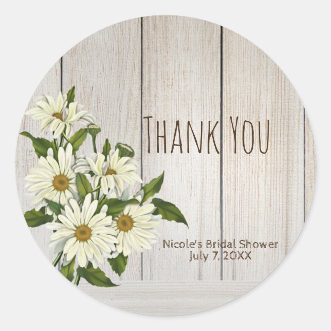 Rustic Country Daisies Daisy Flower Classic Round Sticker (Front)