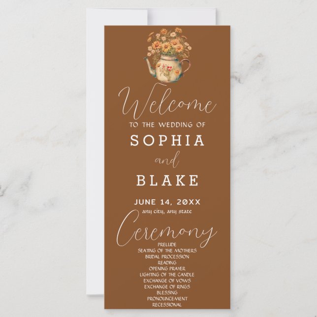 Rustic Country Daisies Tawny Brown Wedding Program (Front)