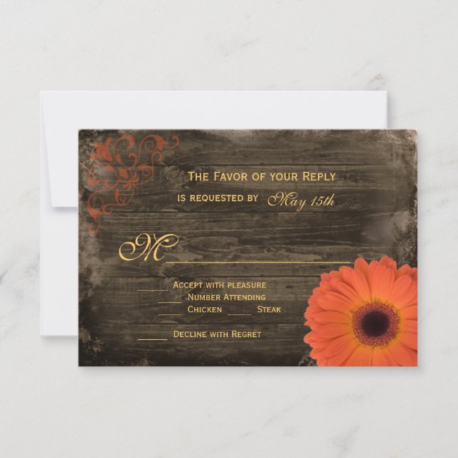 Rustic Country Daisy Barn Wood Wedding RSVP Cards (Front)