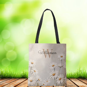 Rustic Country Daisy Monogram Tote Bag