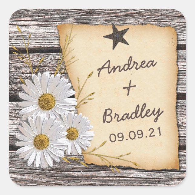 Rustic Country Daisy Wedding Envelope Seal (Front)