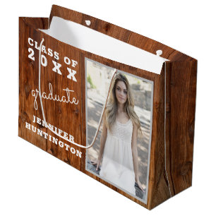 Rustic Country Dark Wood Photo Graduation  Large Gift Bag