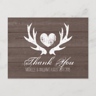 Rustic country deer antler wedding thank you cards
