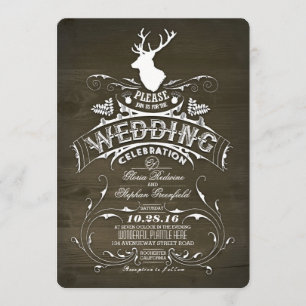 Rustic Country Deer Antlers Barn Wedding Invitation