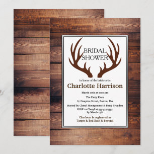 Rustic Country Deer Antlers Bridal Shower Invitation