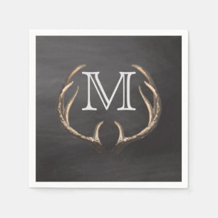 Rustic Country Deer Antlers Chalkboard Monogram Napkin