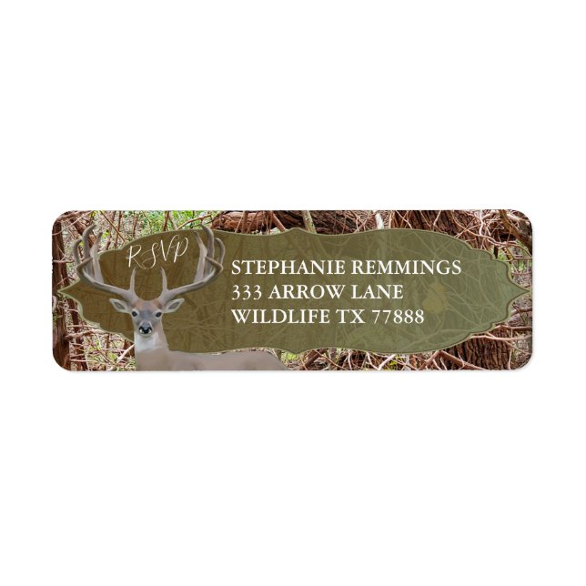 Rustic Country Deer Hunter Wedding RSVP Label (Front)
