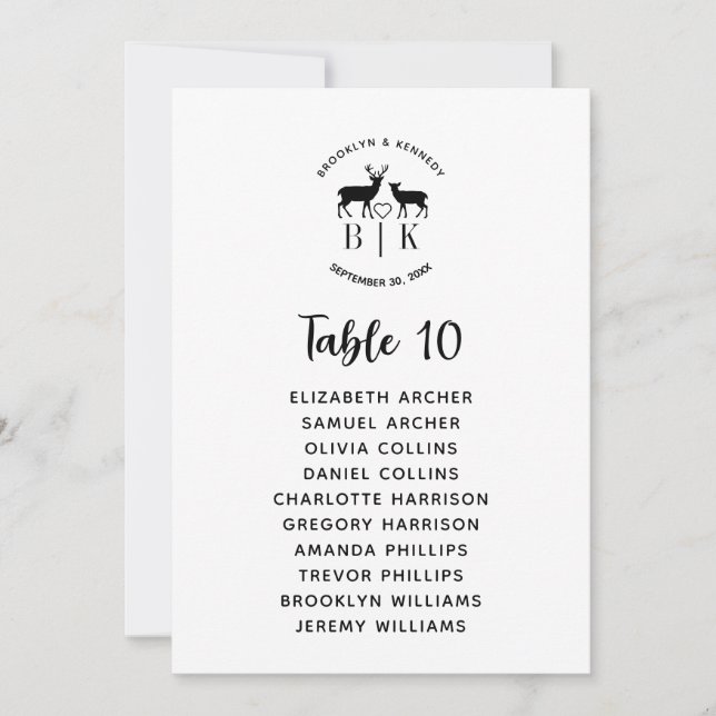 Rustic Country Deer Monogram Wedding Seating Chart Invitation (Front)