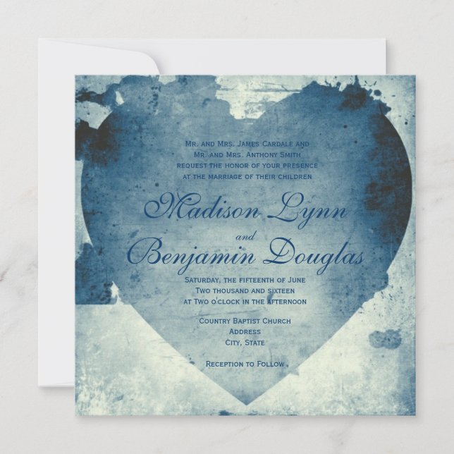 Rustic Country Distressed Heart Wedding Invitation (Front)