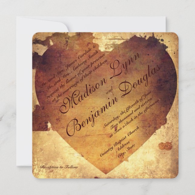 Rustic Country Distressed Heart Wedding Invitation (Front)