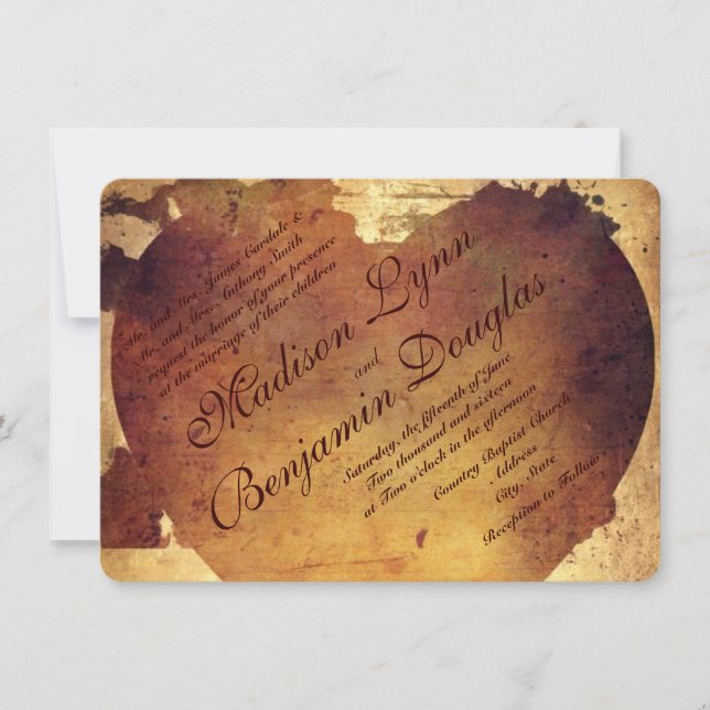Rustic Country Distressed Heart Wedding Invitation (Front)