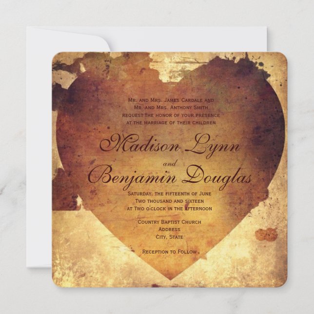 Rustic Country Distressed Heart Wedding Invitation (Front)