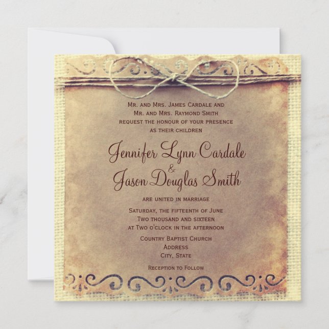 Rustic Country Distressed Vintage Wedding Invites (Front)