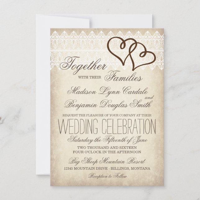 Rustic Country Double Hearts Wedding Invitations (Front)