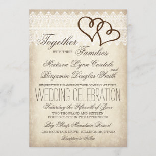 Rustic Country Double Hearts Wedding Invitations