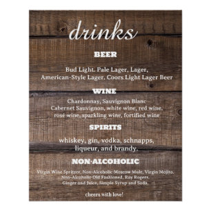 Rustic Country Drink Bar Sign Business Poster 