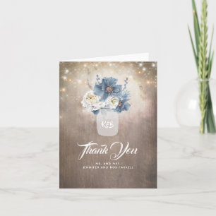 Rustic Country Dusty Blue Floral Wedding Thank You Card