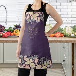 Rustic country elegant floral kitchen chef apron<br><div class="desc">Chef personalised vintage rustic chic kitchen apron featuring delicate blush pink, peachy cream, and sage green floral botanical wildflowers borders on a dark purple plum background. It can be a beautiful gift for your own kitchen or a keepsake personalised gift for someone special, anniversary, birthday, Christmas, bridal shower, or a...</div>