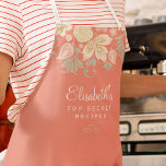 Rustic country elegant floral kitchen chef apron<br><div class="desc">Chef personalised vintage rustic chic kitchen apron featuring delicate blush pink, peachy cream, and sage green floral botanical wildflowers borders on a coral orange background. It can be a beautiful gift for your own kitchen or a keepsake personalised gift for someone special, anniversary, birthday, Christmas, bridal shower, or a wedding...</div>