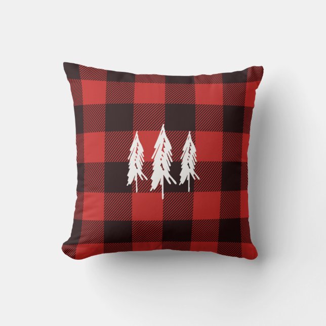 Rustic Country Evergreen Red & Black Flannel Plaid Cushion (Front)