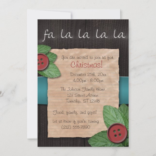 Rustic Country Fa La La La La Christmas Invitation (Front)