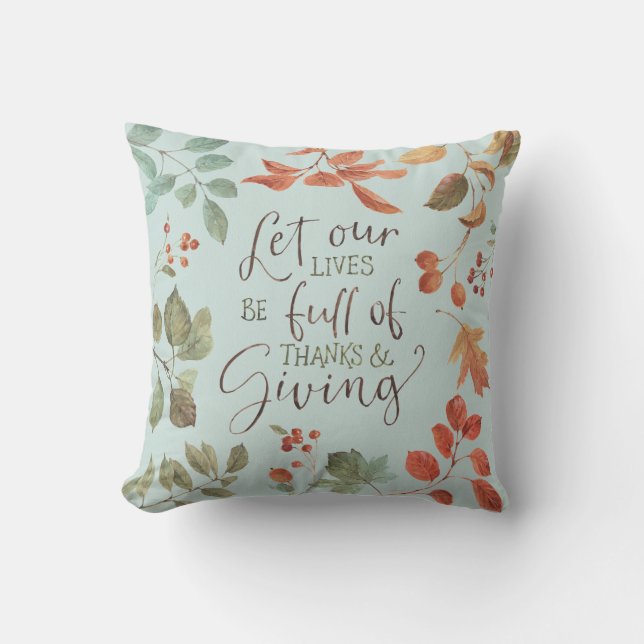 Rustic Country Fall Foliage Watercolor Thanks Cushion (Front)