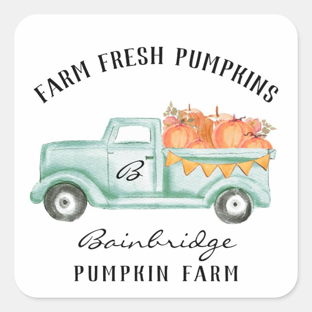 Rustic Country Fall Pumpkin Family Name  Square St Square Sticker (Front)