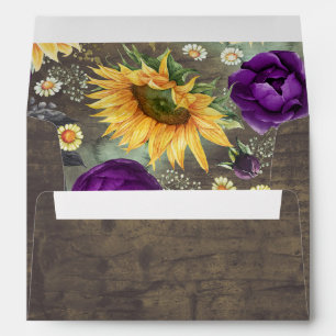 Rustic Country Fall Sunflowers Purple Wedding Envelope