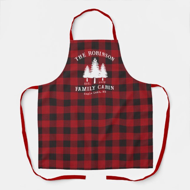 Rustic Country Family Cabin Tree Red Buffalo Plaid Apron (Front)